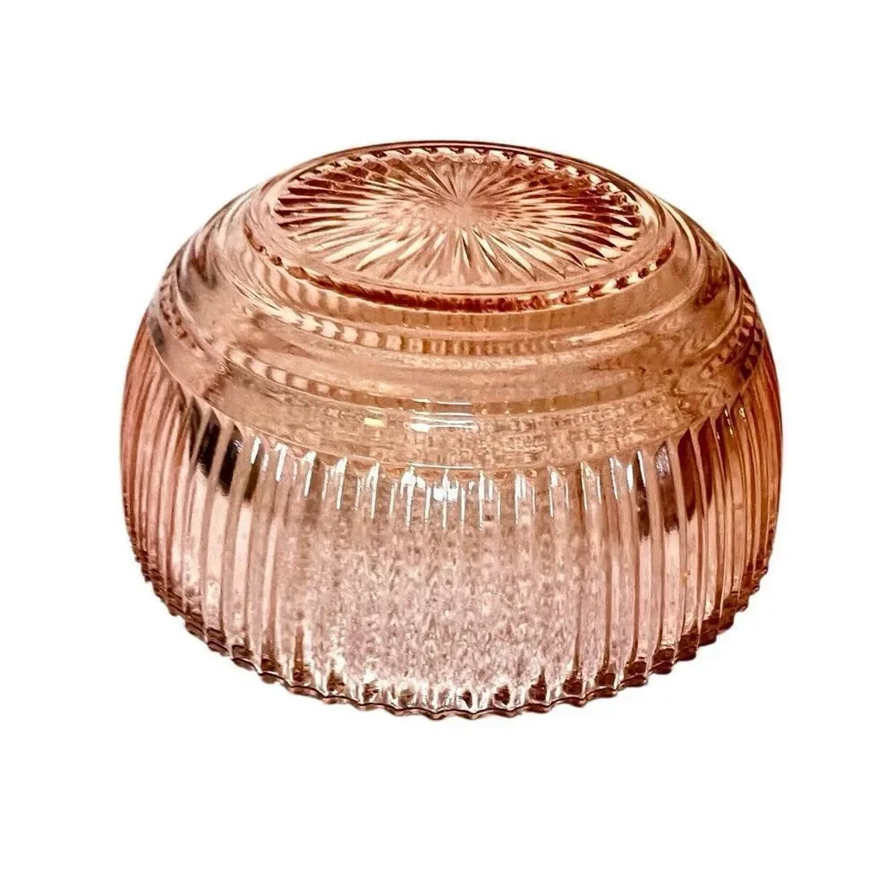 VINTAGE ANCHOR HOCKING QUEEN MARY PINK DEPRESSION RIBBED DESSERT BOWL